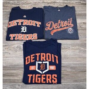 LOT OF 3 Detroit Tiger T-Shirts Men's XL Short Sleeve Blue Orange Graphic Print
